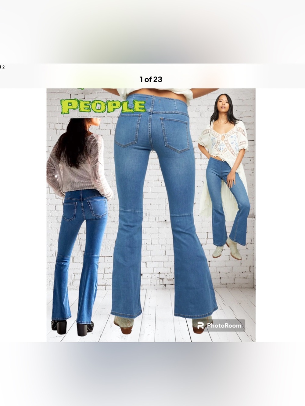 Free People Jeans 70’s Style Pull On Flare Stretch Denim  “Penny” Med Wash $98